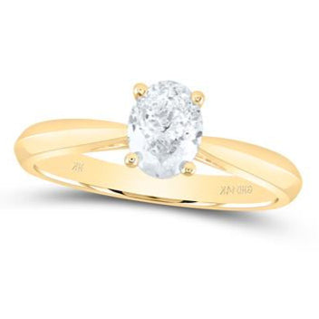 14K Gold 1/4 Cttw Natural Diamond Oval Solataire Ring