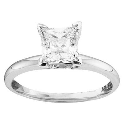 14k White Gold Princess Diamond Solitaire Excellent Bridal Ring 1/2 Cttw (Certified)