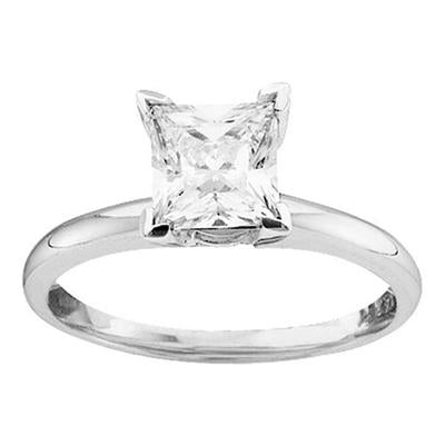 14k White Gold Princess Diamond Solitaire Excellent Bridal Ring 1/4 Cttw (Certified)