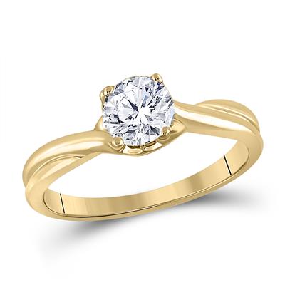 14k Yellow Gold Round Diamond Solitaire Platinum Bridal Ring 3/4 Cttw (Certified)