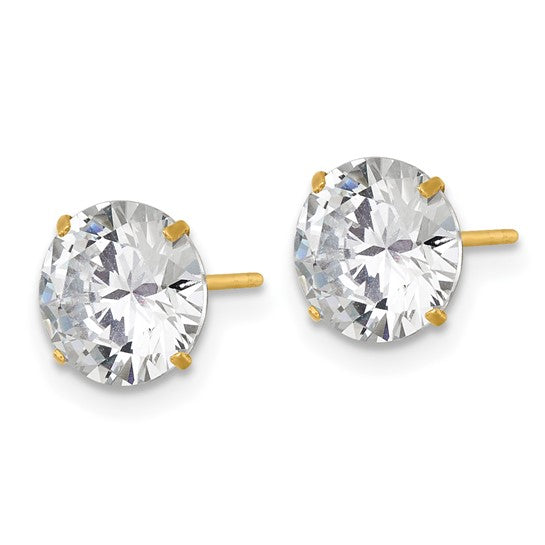 Elegant 8mm 14k Gold Cubic Zirconia Stud Earrings - A Dazzling, Affordable Alternative to Diamonds