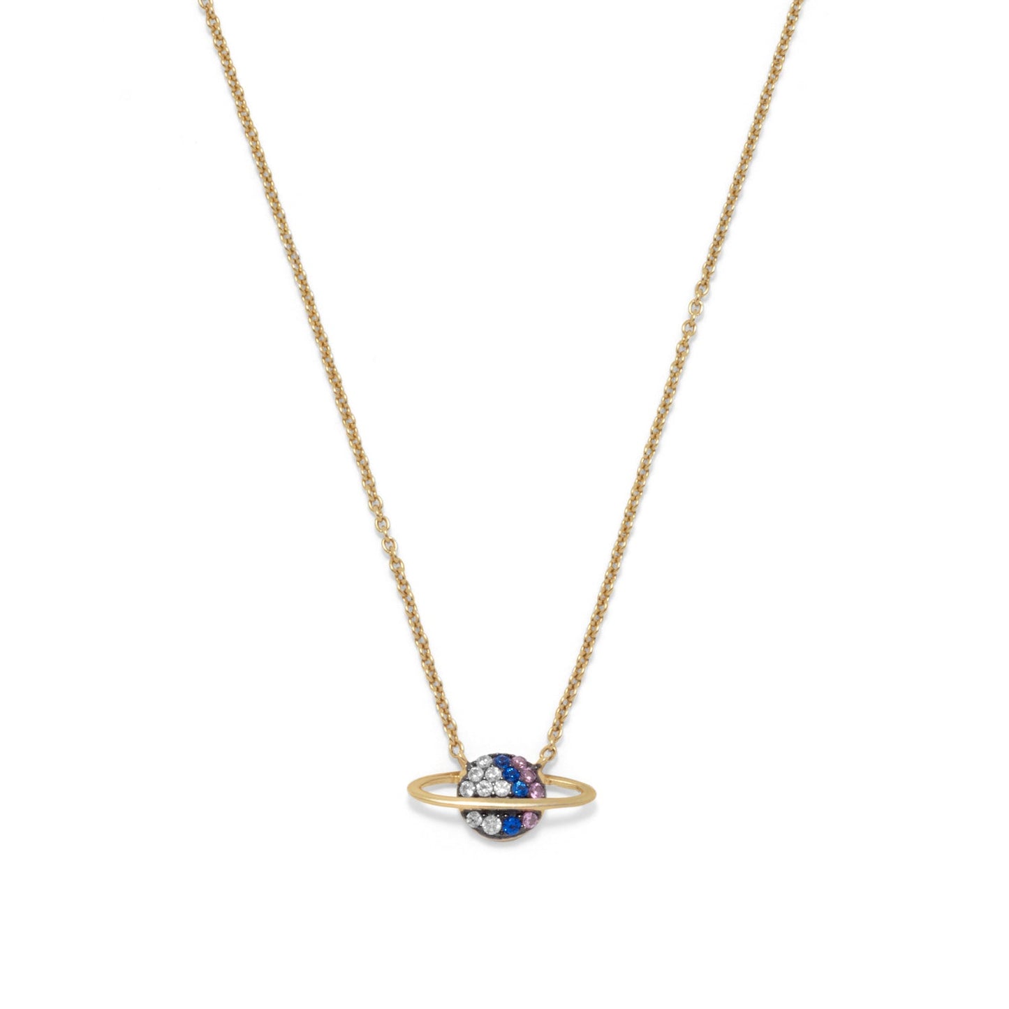 14 Karat Gold Plated Mini CZ Planet Necklace