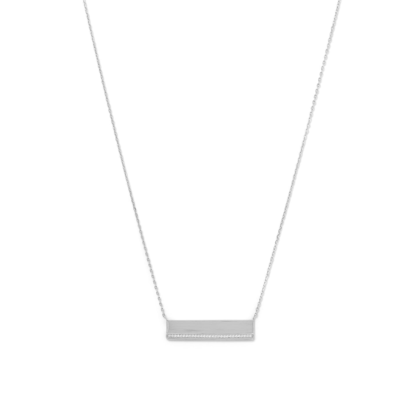 Rhodium Plated CZ Polished Bar Necklace