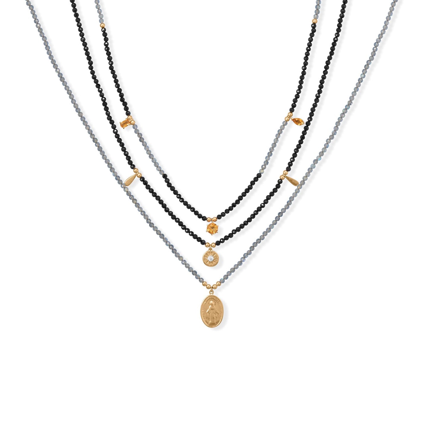 15" + 2" Citrine, Black Spinel and Labradorite Necklace