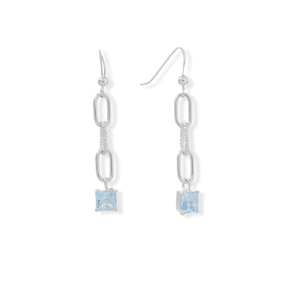Polished Link and Blue Topaz Drop Earrings