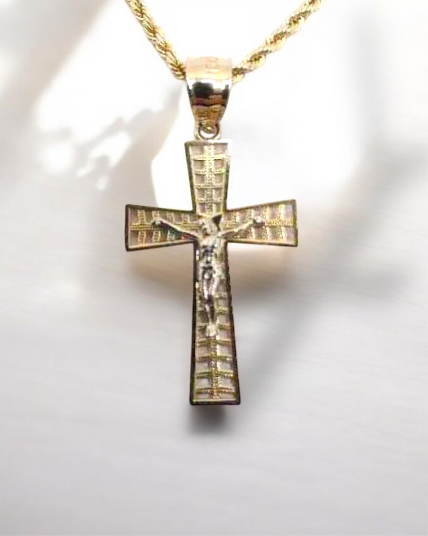 10k Crucifix Necklace - 20” Rope Chain