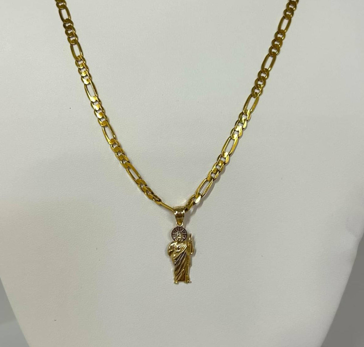 10K Solid Gold Figaro Chain with St. Judas Pendant – 20”