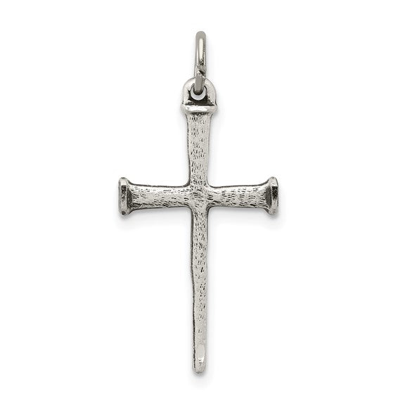 Solid .925 Sterling Silver Antique Nail Cross Pendant
