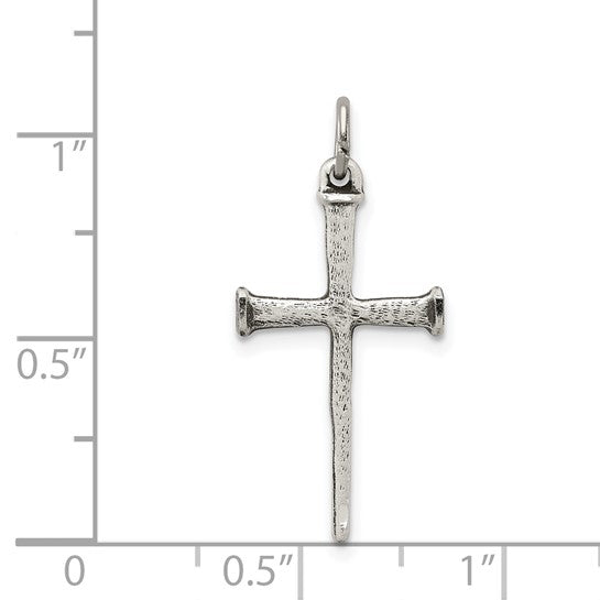 Solid .925 Sterling Silver Antique Nail Cross Pendant
