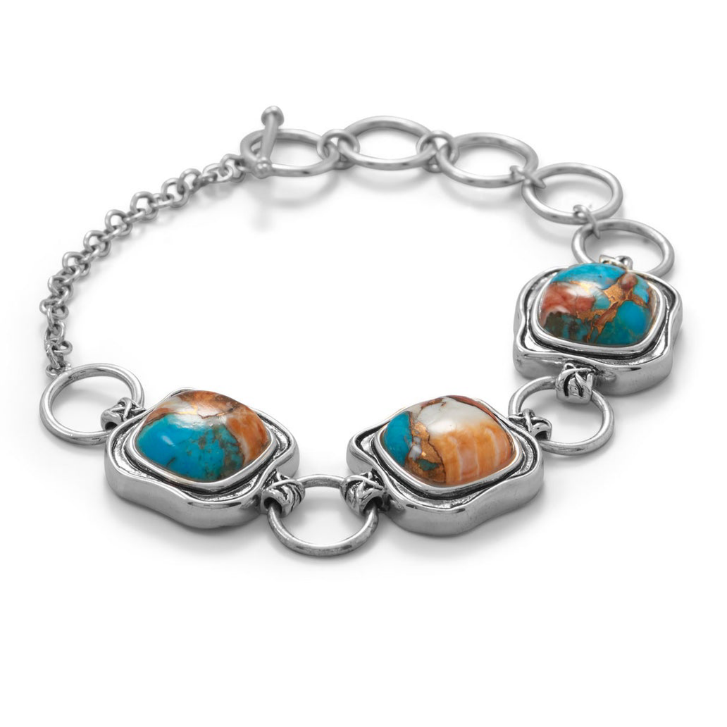 Spiny Oyster and Turquoise Toggle Bracelet