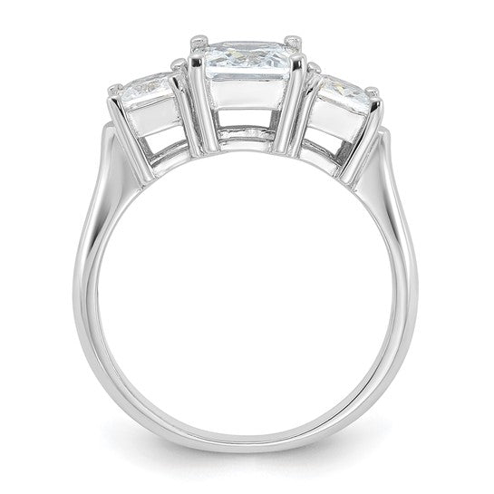 Sterling Silver 3 Stone Square CZ Ring - Rhodium Plated