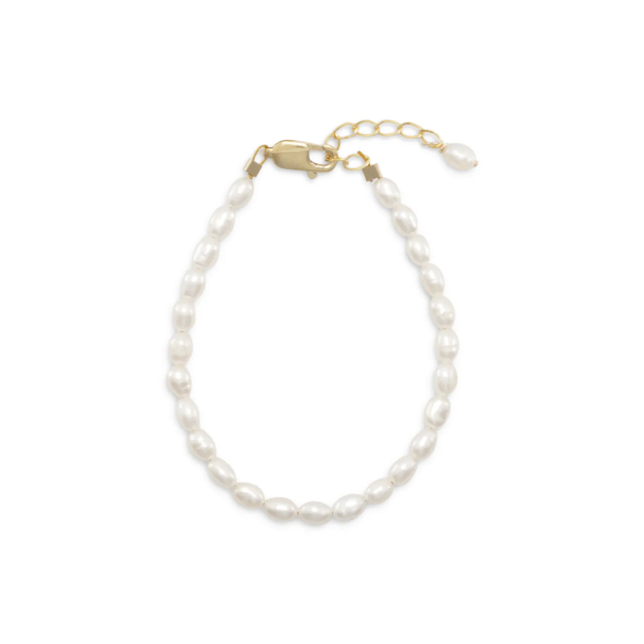 Rice Pearl & Sterling Silver Gold Filled Bracelet - 5” with 1” Extension
