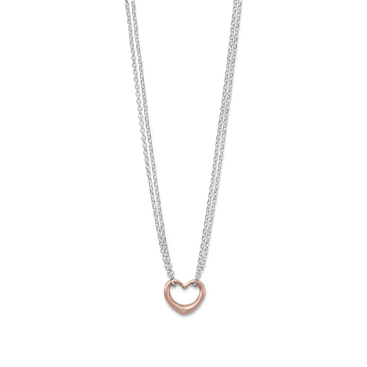 Two Tone Double Strand Open Heart Necklace