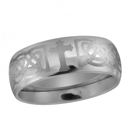 Stainless Steel Mens Celtic Cross Polished Dome Sizes 7 - 14 Comfort-Fit Fashion Band Ring