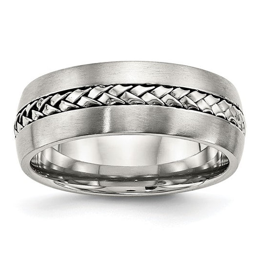 Stainless Steel Center Braided Satin Finish Ring