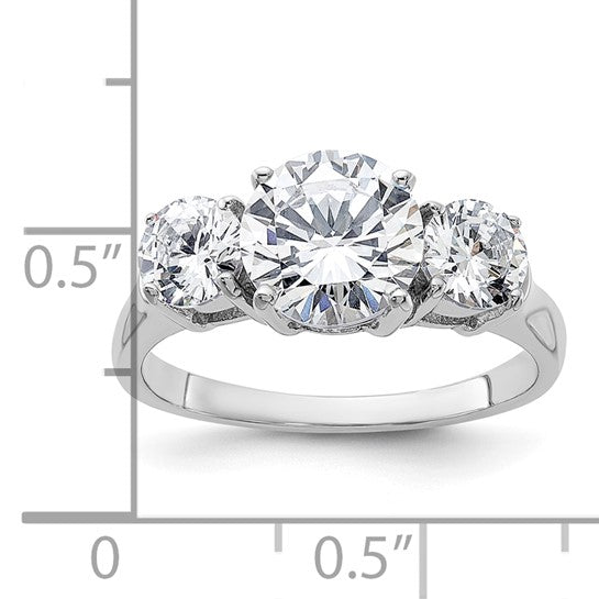 Sterling Silver 3 Stone Ring - Rhodium Plated