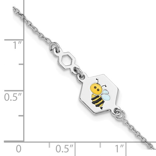 Sterling Silver Polished Enameled Bee 6 inch Children's Bracelet
