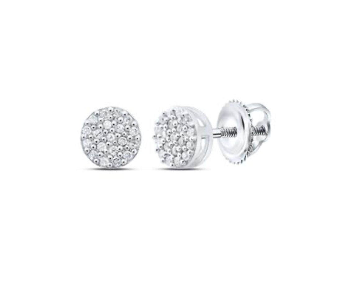 Sterling Silver Round Diamond Cluster Earrings - 1/10 CTTW