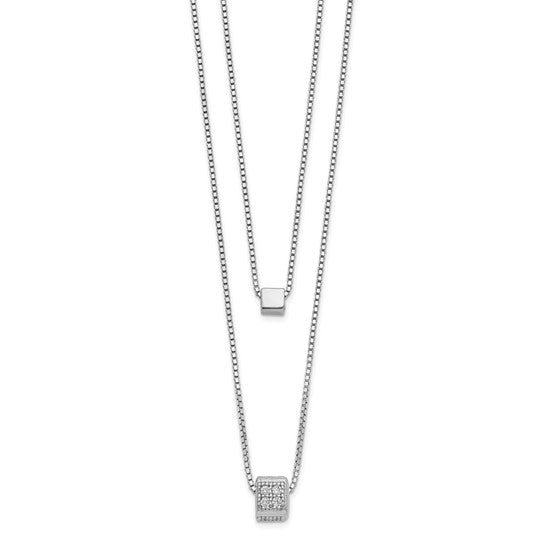 Multi-Strand Sterling Silver Necklace with CZ and Plain Square Beads