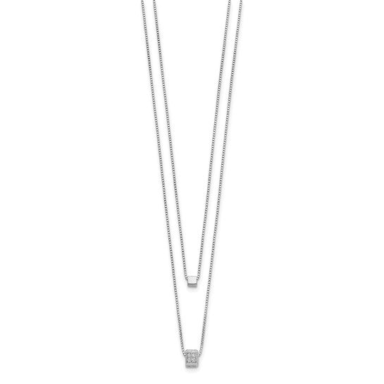 Multi-Strand Sterling Silver Necklace with CZ and Plain Square Beads