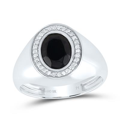 10K Gold Natural Diamond & Onyx Ring – 1/6 CTTW