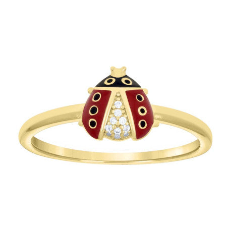 Sterling Silver, Yellow Enameled Lady Bug Ring