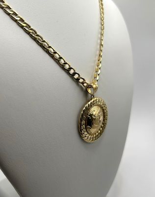 10k Gold 5mm Curb Chain with 30mm Globe Pendant - 22 Inches