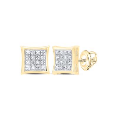 10K Gold Square Stud Earrings with 0.03 Carat Pave Diamonds