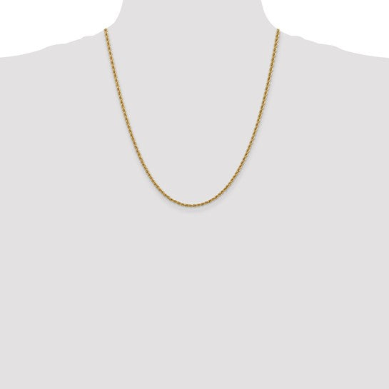 14K Yellow Gold 2.5mm Regular Rope Chain with Lobster Clasp