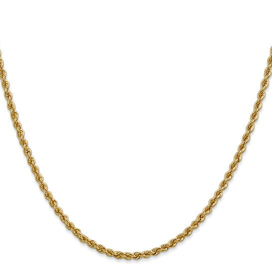 14K Yellow Gold 2.5mm Regular Rope Chain with Lobster Clasp