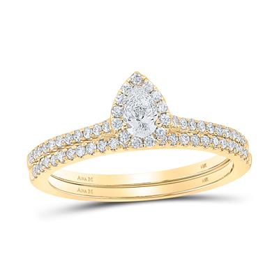 14k Gold Pear 1/2 cttw Diamond Halo Wedding Ring Set - White or Yellow Gold