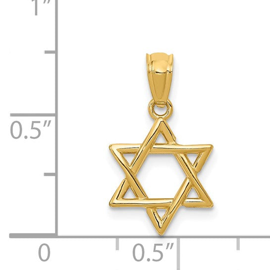 14K Gold Polished Star of David Pendant - 20mm