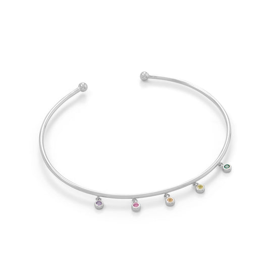 Rhodium Plated Flex Cuff with Multi Color CZ's