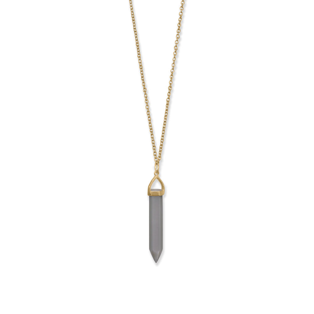 14 Karat Gold Plated Spike Pencil Cut Gray Moonstone Necklace