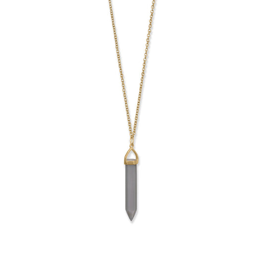 14 Karat Gold Plated Spike Pencil Cut Gray Moonstone Necklace
