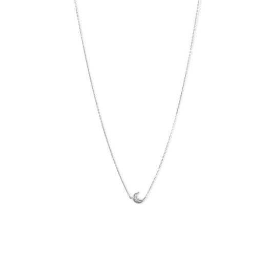 Rhodium Plated Crescent Moon CZ Necklace