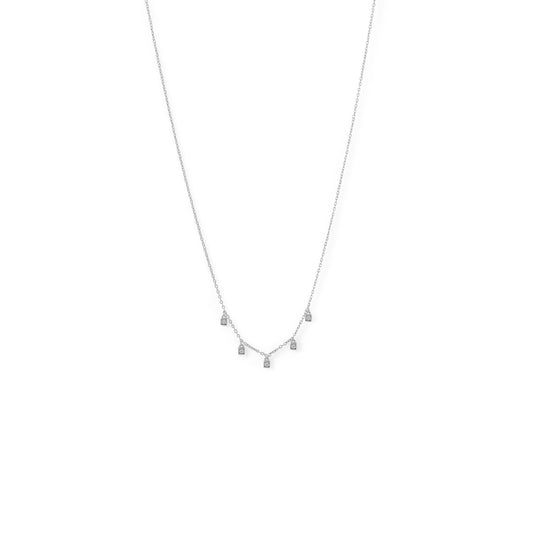 Rhodium Plated Dainty CZ Charm Necklace