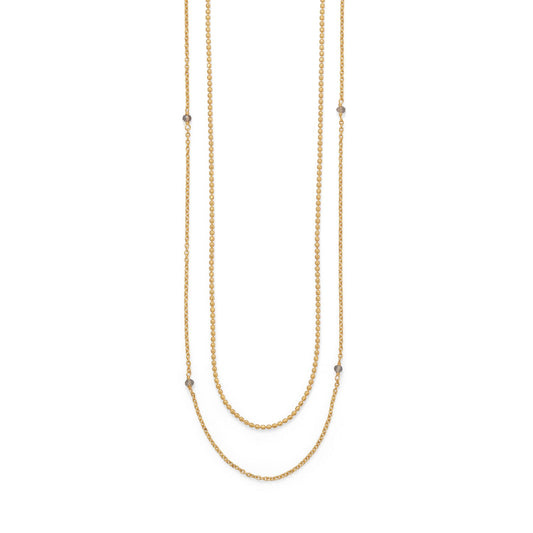 36" 14 Karat Gold Plated Two Strand Labradorite Necklace