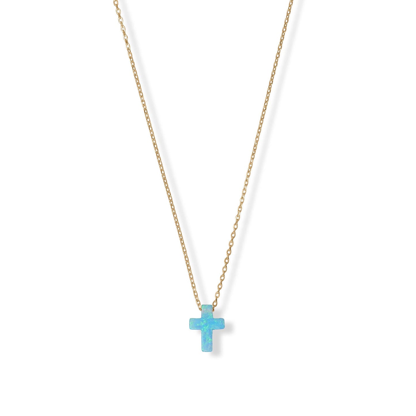 16" + 2" 14 Karat Gold Plated Synthetic Opal Cross Necklace