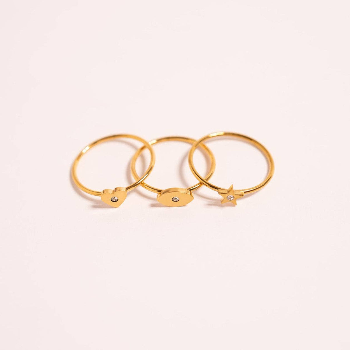 18K Gold PVD Stainless Steel CZ Stone Heart Stacking Ring