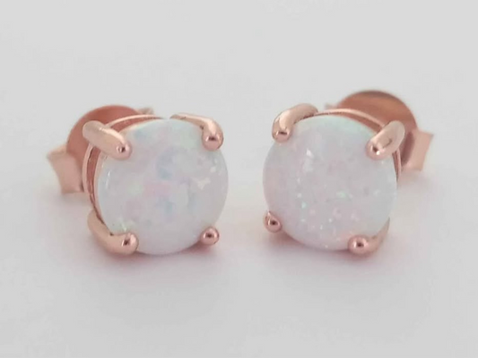 Sterling Silver 14k Rose Gold Plated Lab Opal Earrings