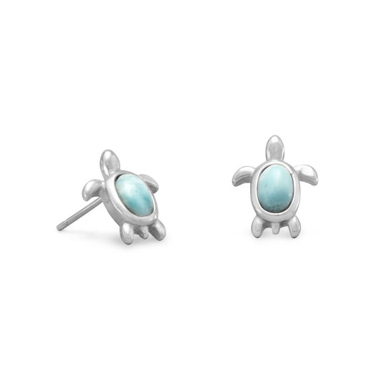 Larimar Turtle Stud Earrings