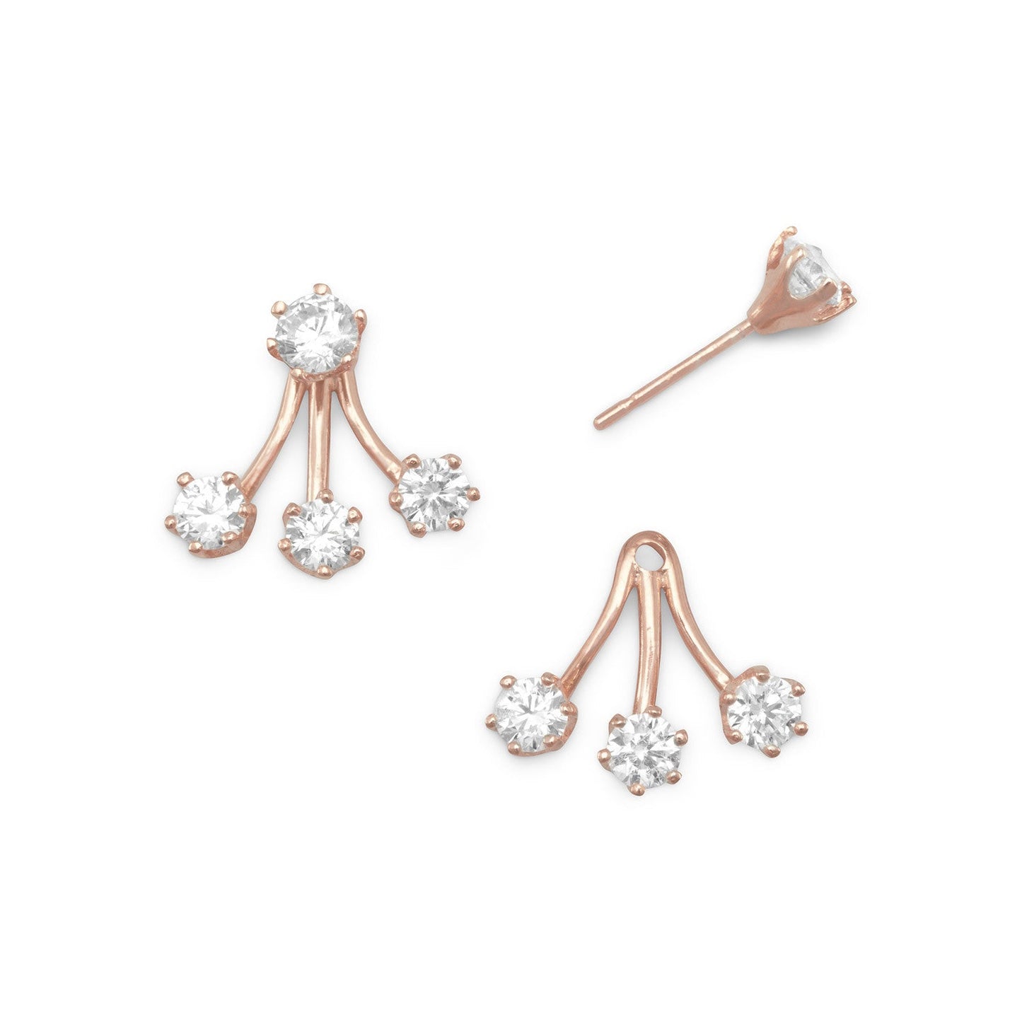 14 Karat Rose Gold Plated CZ Front Back Earrings