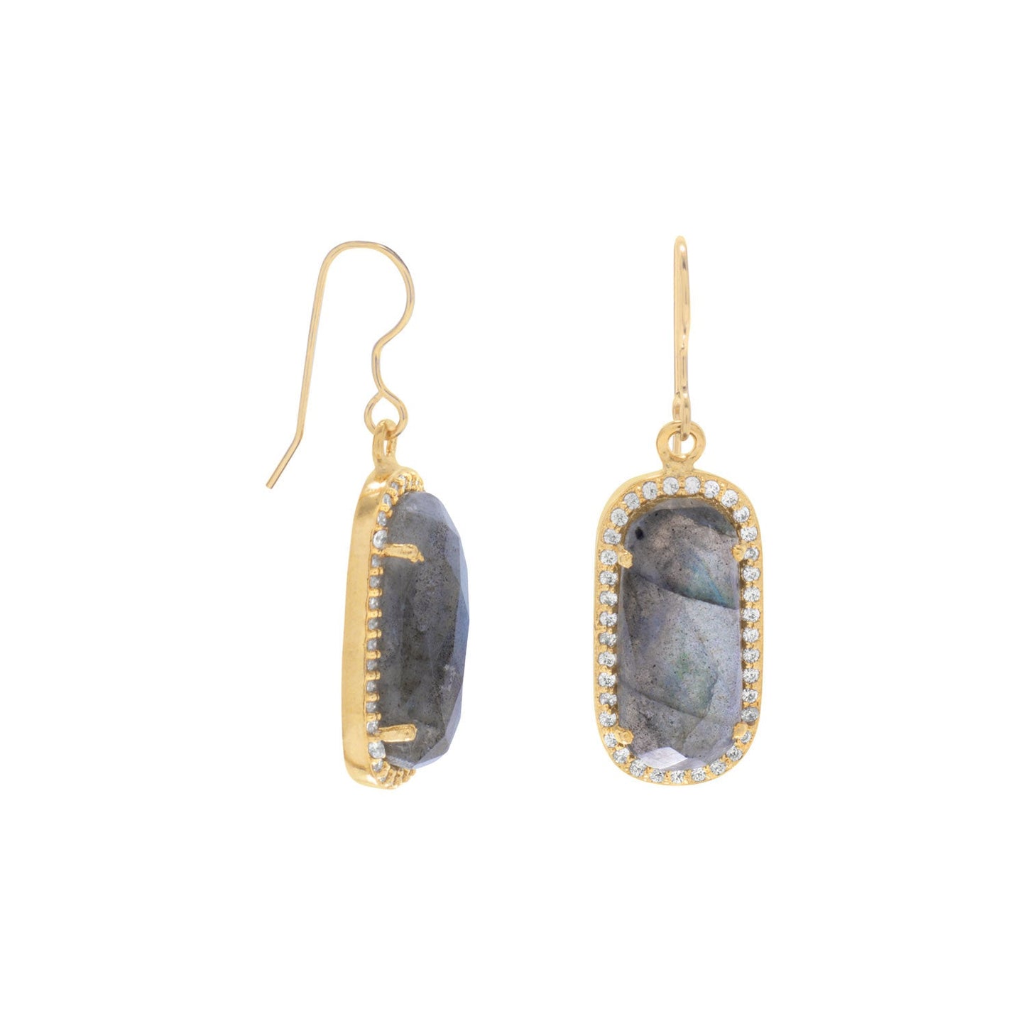 14 Karat Gold Plated Labradorite with CZ Edge Earrings