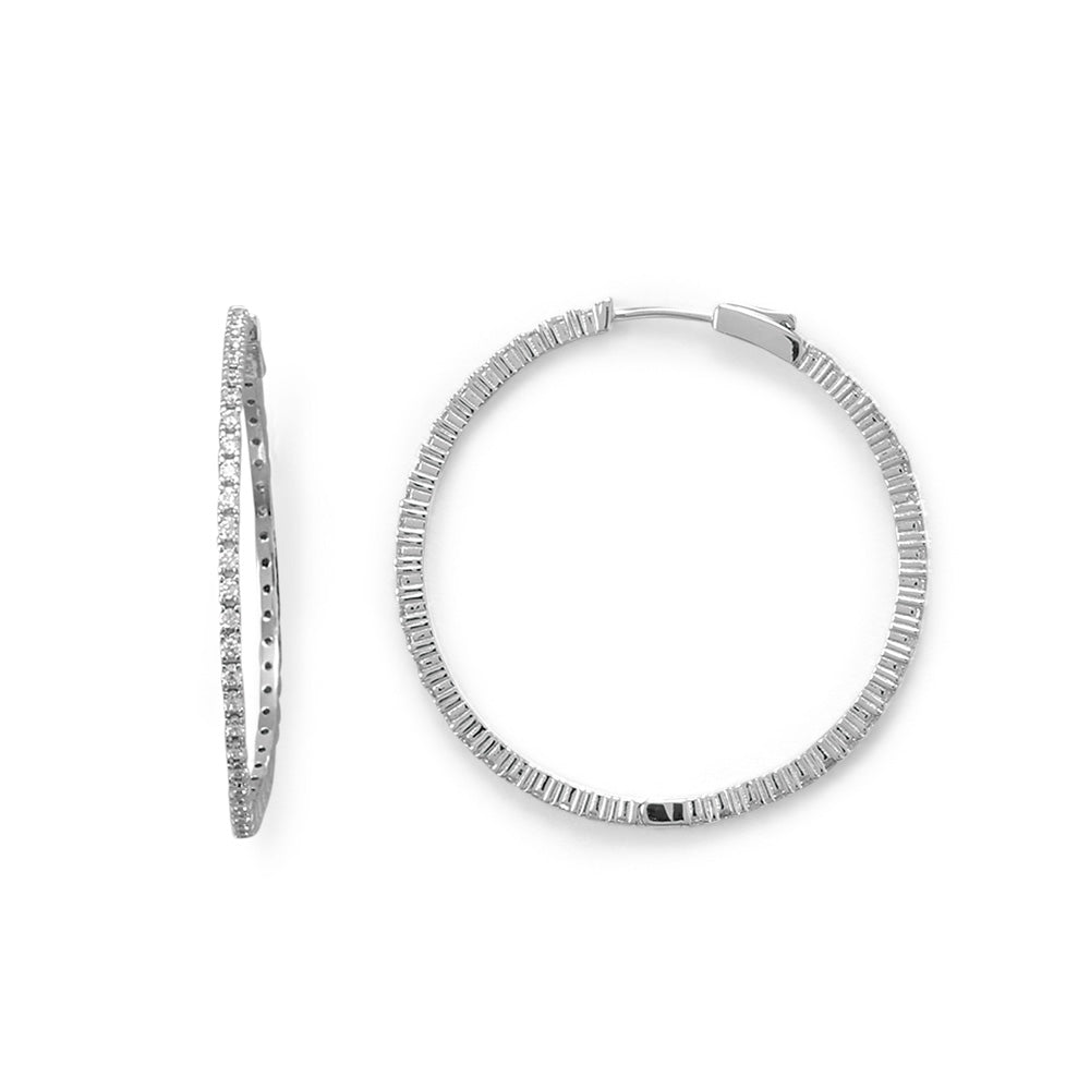 Rhodium Plated CZ 40mm Click Hoop Earrings