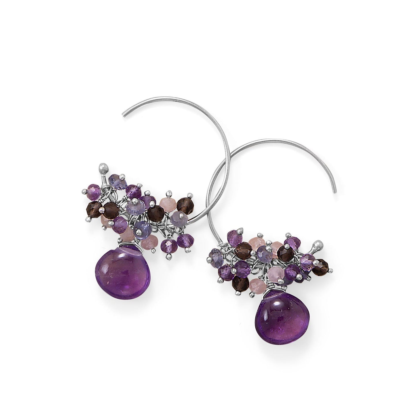 Plum Perfect! Rhodium Plated Multi Stone Beaded Wire Earring