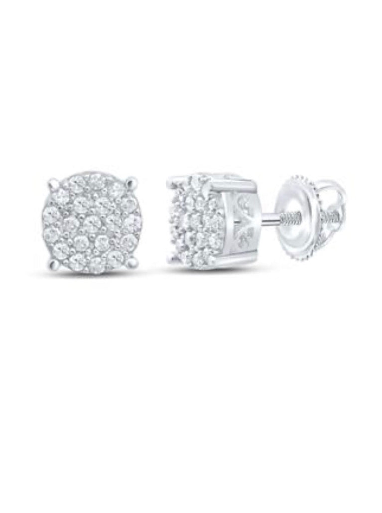 Sterling Silver Round Diamond Cluster Earrings – 1/5 CTW