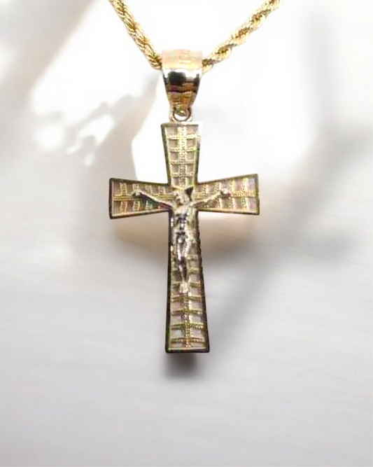10k Crucifix Necklace - 20” Rope Chain