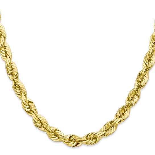 10K Gold 7mm 24-Inch Semi-Solid Rope Chain Necklace