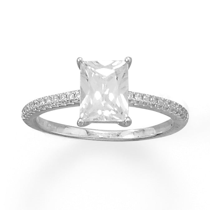 Rhodium Plated Baguette Cut CZ Ring with CZ Band